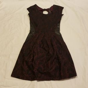Wine lace & leather detail dress w/ hidden pockets